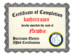 IPv6 Certification Badge for kathirirajan