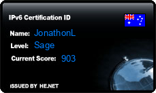 IPv6 Certification Badge for JonathonL