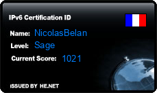 IPv6 Certification Badge for NicolasBelan