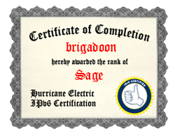 IPv6 Certification Badge for brigadoon
