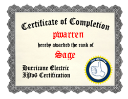 IPv6 Certification Badge for pwarren