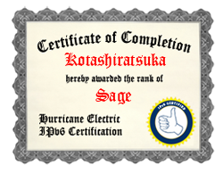 IPv6 Certification Badge for Kotashiratsuka
