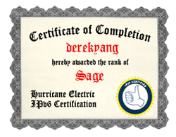 IPv6 Certification Badge for derekyang