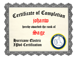 IPv6 Certification Badge for johanw