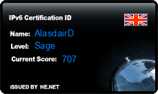 IPv6 Certification Badge for AlasdairD