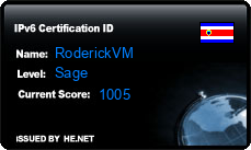 IPv6 Certification Badge for RoderickVM