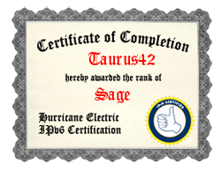 IPv6 Certification Badge for Taurus42