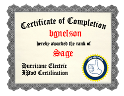 IPv6 Certification Badge for bgnelson