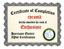IPv6 Certification Badge for roram3